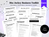 Disc Jockey Business Toolkit with various forms and contracts on a white background