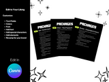 Three black brochures titled 'Packages' with text on a white background, featuring the Canva logo.
