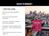 Pink book titled 'The Marketing Burn Book' held by a hand with cityscape in the background