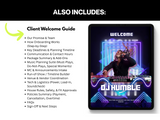 Tablet displaying a DJ service package with text on a white background