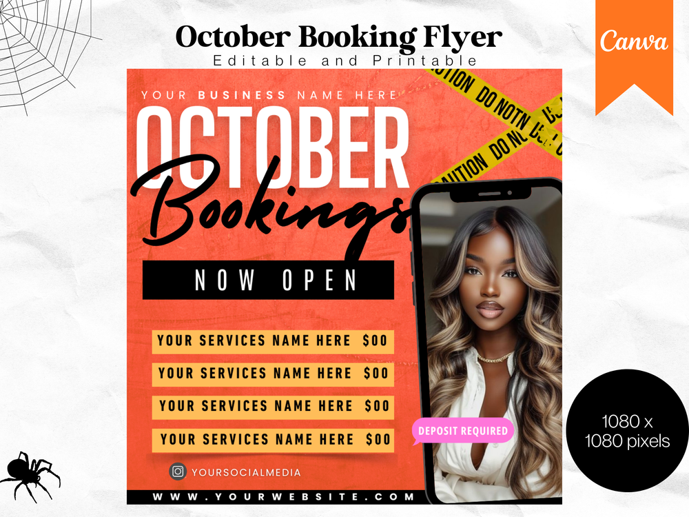 October Booking Flyer Template: Editable Salon Marketing (Canva)