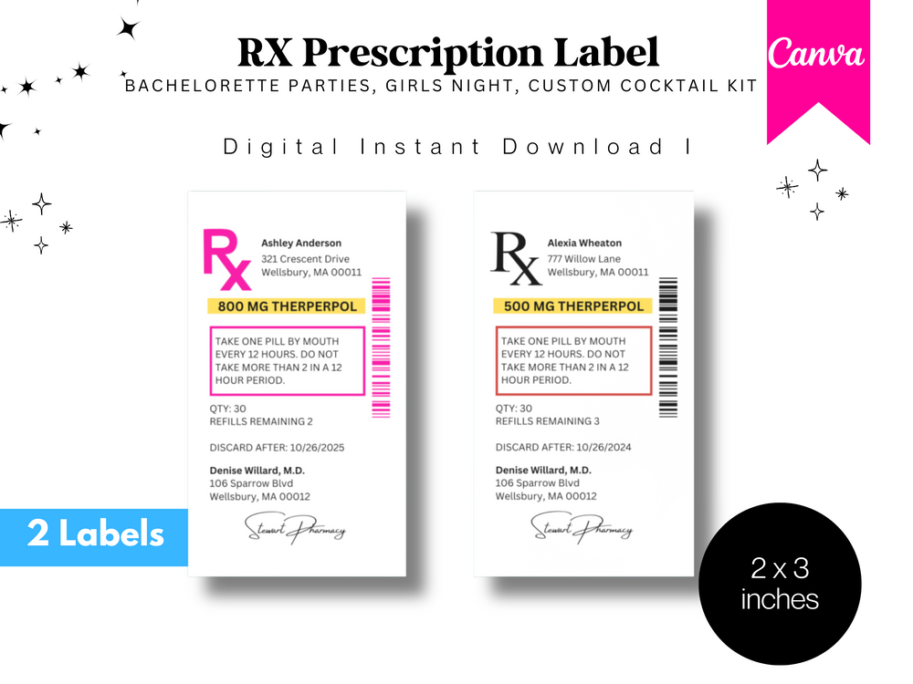 Editable RX Label Template: Custom Prescription Bottle Labels (Digital Download)