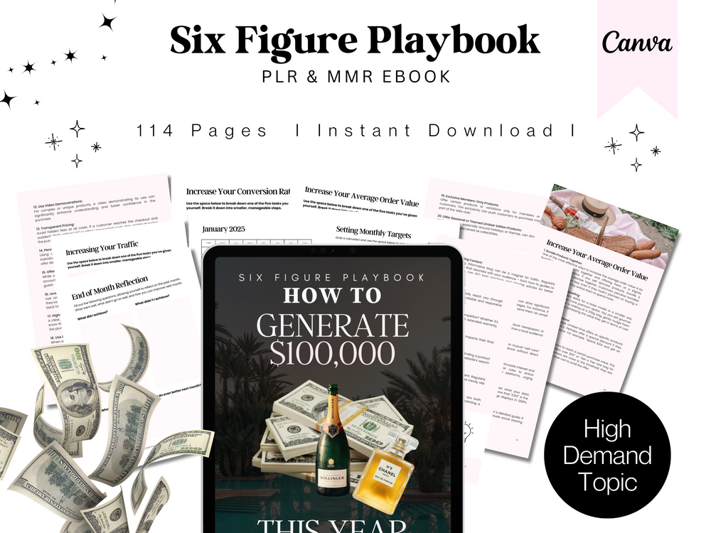 Six Figure Playbook PLR Template - Editable Roadmap to 100K, Re-sellable Business Guide with Action Plan & Planning Sheets