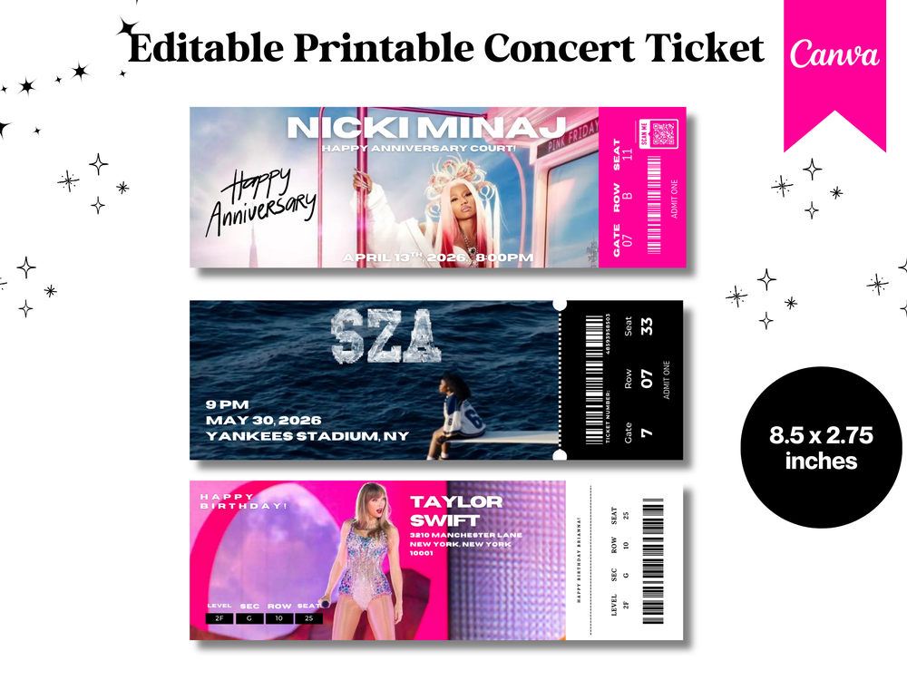 Editable Concert Ticket Template: Printable Surprise Gift (Canva DIY)(Digital Download