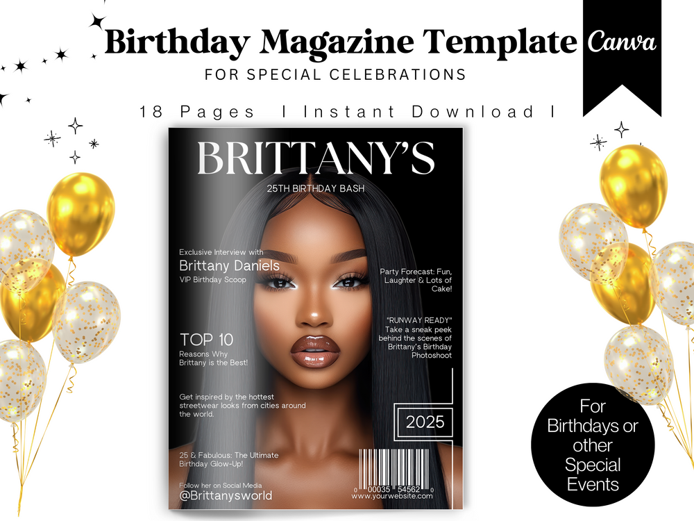 Editable Birthday Magazine Template: Personalized Party Keepsake (Canva Template)
