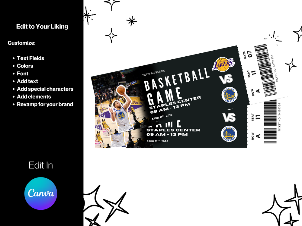 Editable Basketball Ticket Template: Printable Surprise Gift (Digital Download)