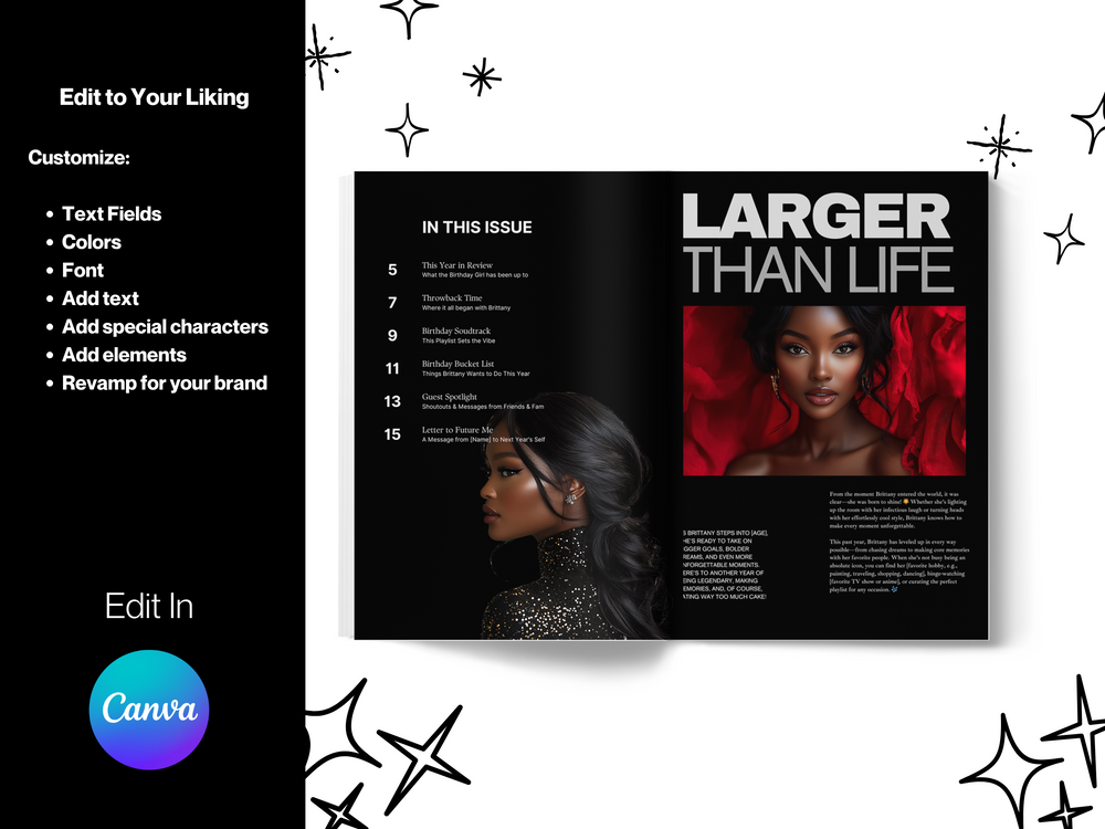 Editable Birthday Magazine Template: Personalized Party Keepsake (Canva Template)