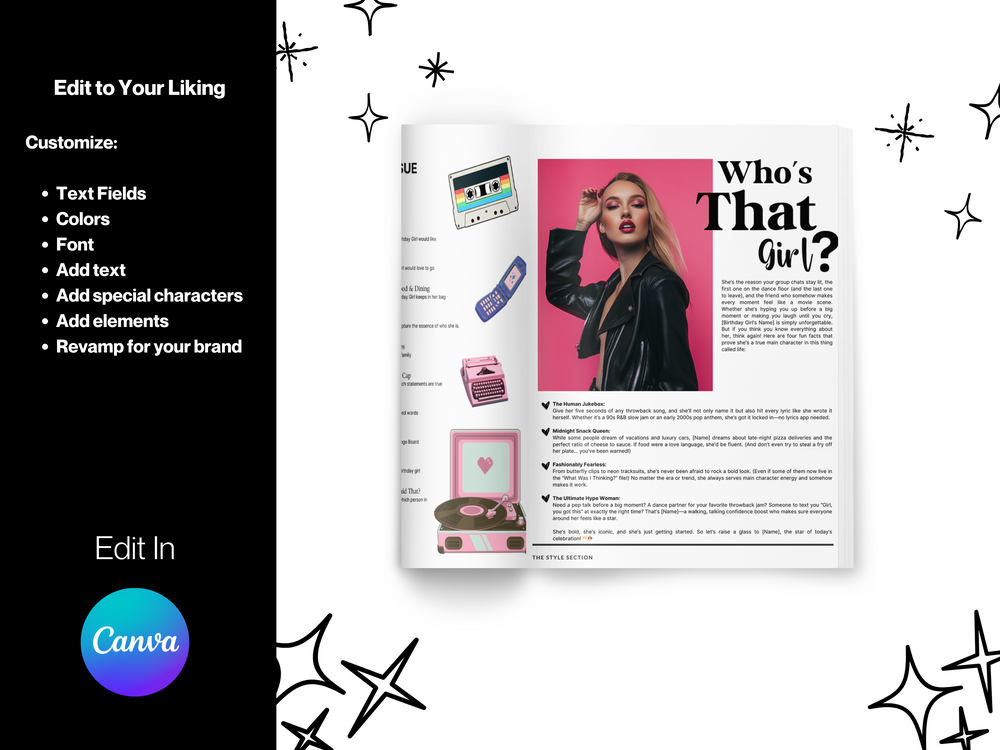 Editable Birthday Magazine Template: Fun Party Keepsake (Canva Template)