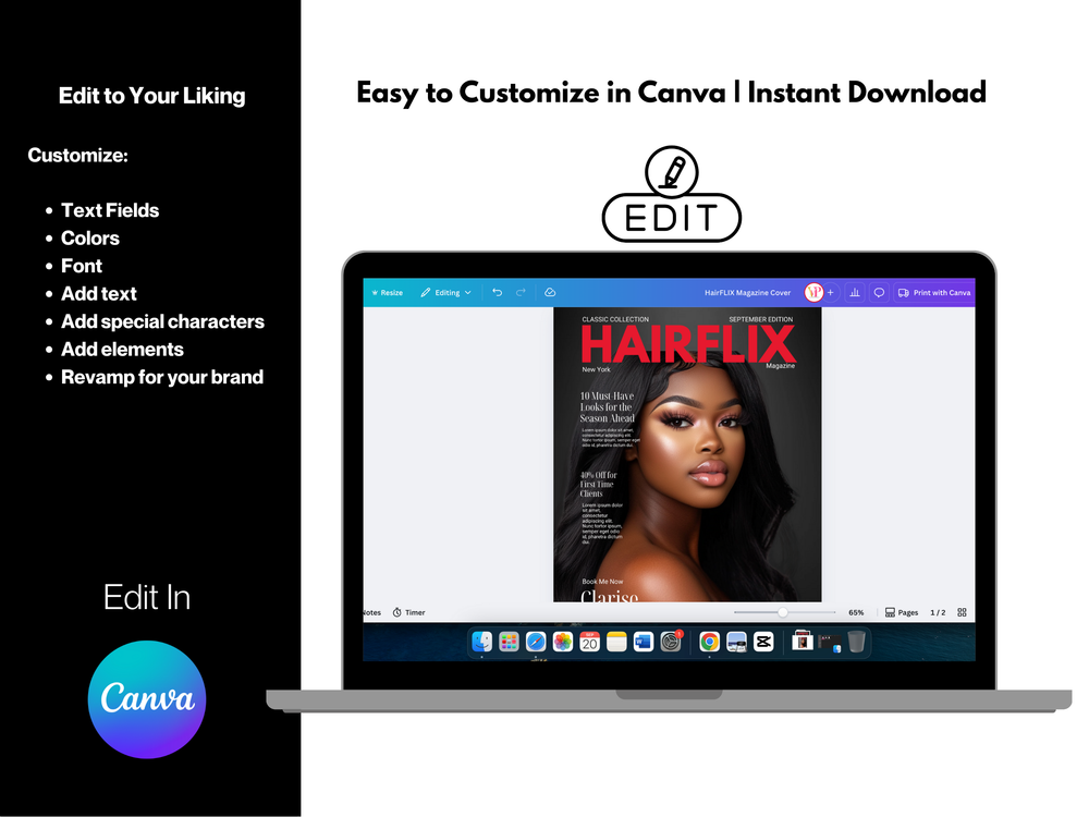 Hair Salon Magazine Cover Template: Editable Canva Flyer (Digital Download)
