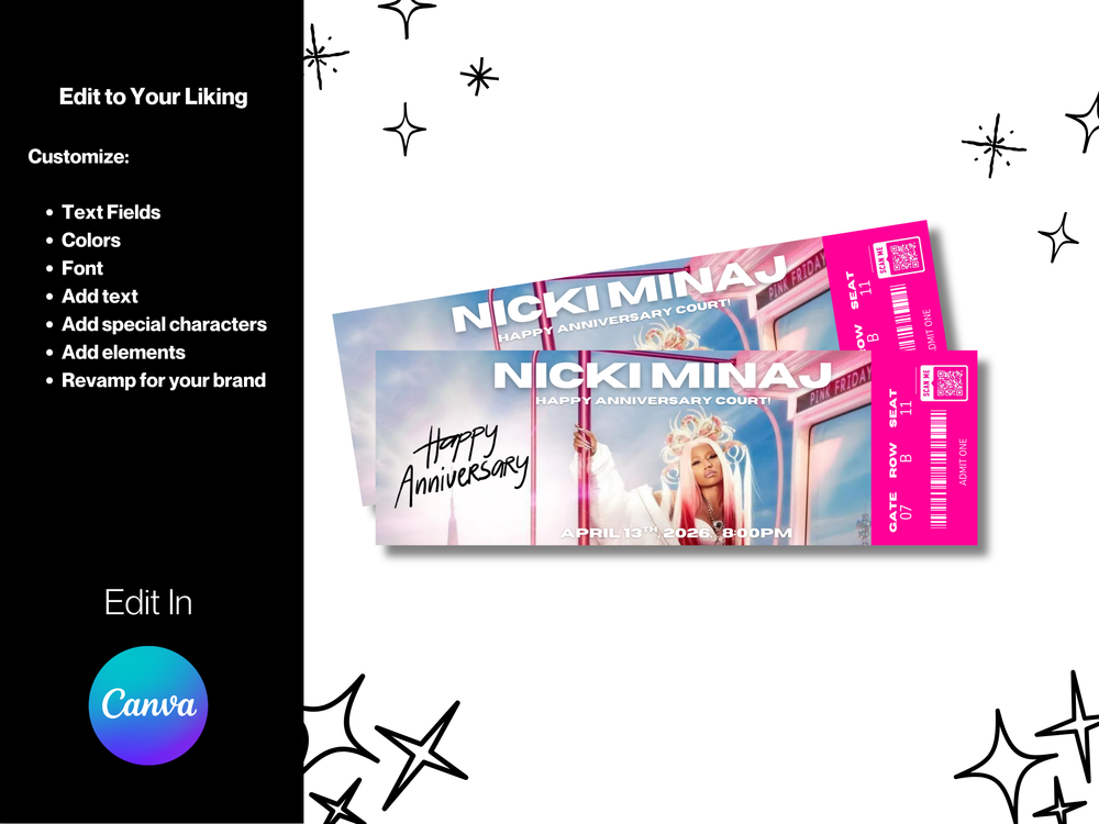 Editable Concert Ticket Template: Printable Surprise Gift (Canva DIY)(Digital Download