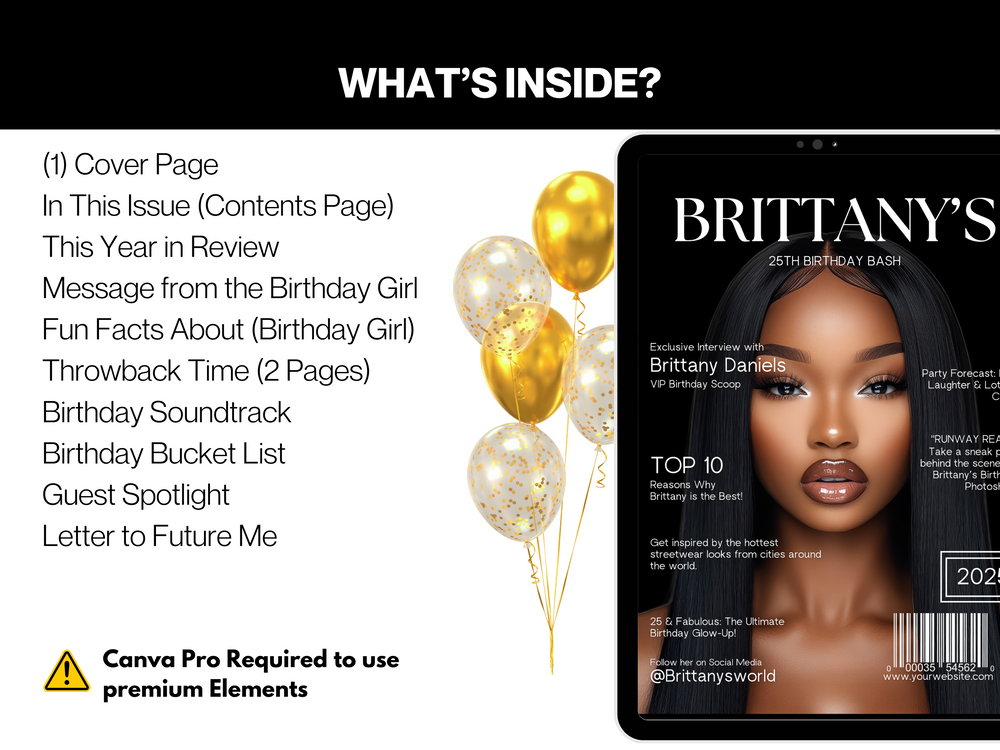 Editable Birthday Magazine Template: Personalized Party Keepsake (Canva Template)