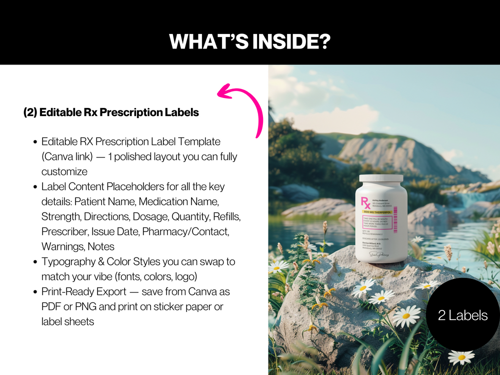 Editable RX Label Template: Custom Prescription Bottle Labels (Digital Download)