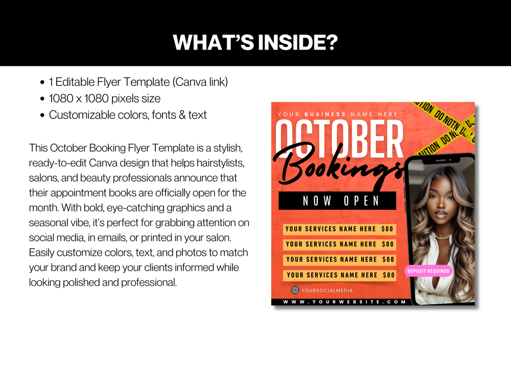 October Booking Flyer Template: Editable Salon Marketing (Canva)