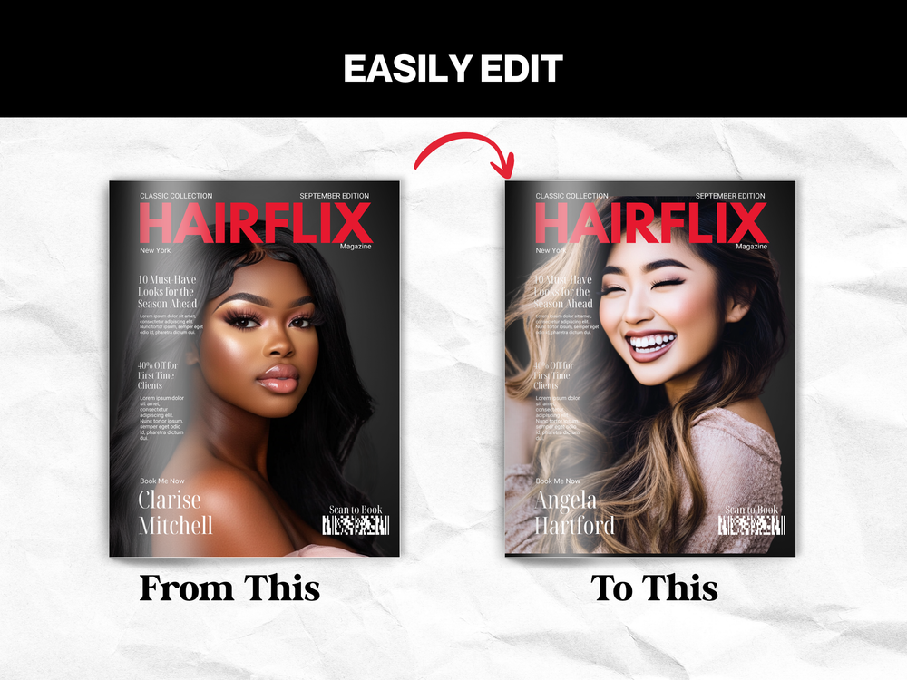 Hair Salon Magazine Cover Template: Editable Canva Flyer (Digital Download)