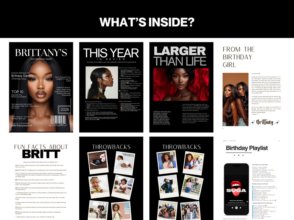 Editable Birthday Magazine Template: Personalized Party Keepsake (Canva Template)