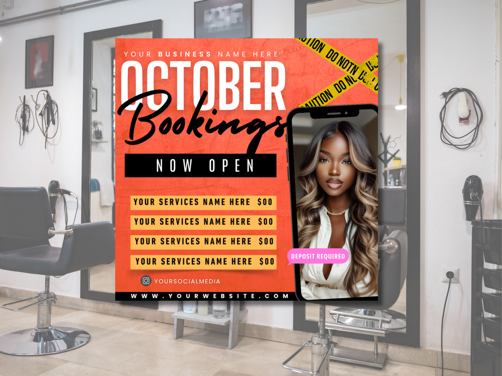 October Booking Flyer Template: Editable Salon Marketing (Canva)