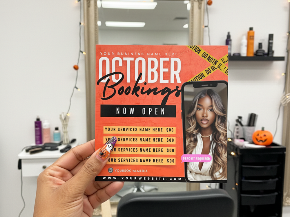 October Booking Flyer Template: Editable Salon Marketing (Canva)