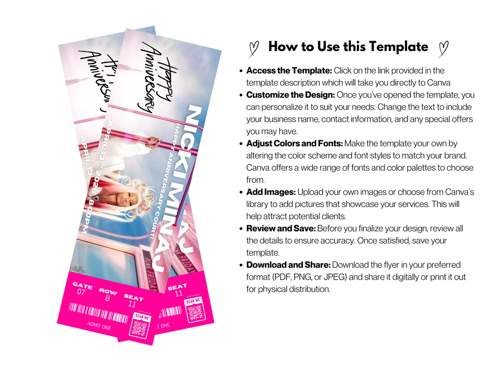 Editable Concert Ticket Template: Printable Surprise Gift (Canva DIY)(Digital Download