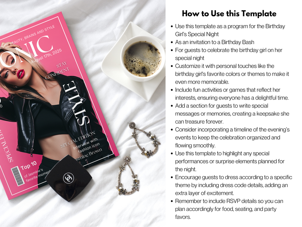 Editable Birthday Magazine Template: Fun Party Keepsake (Canva Template)
